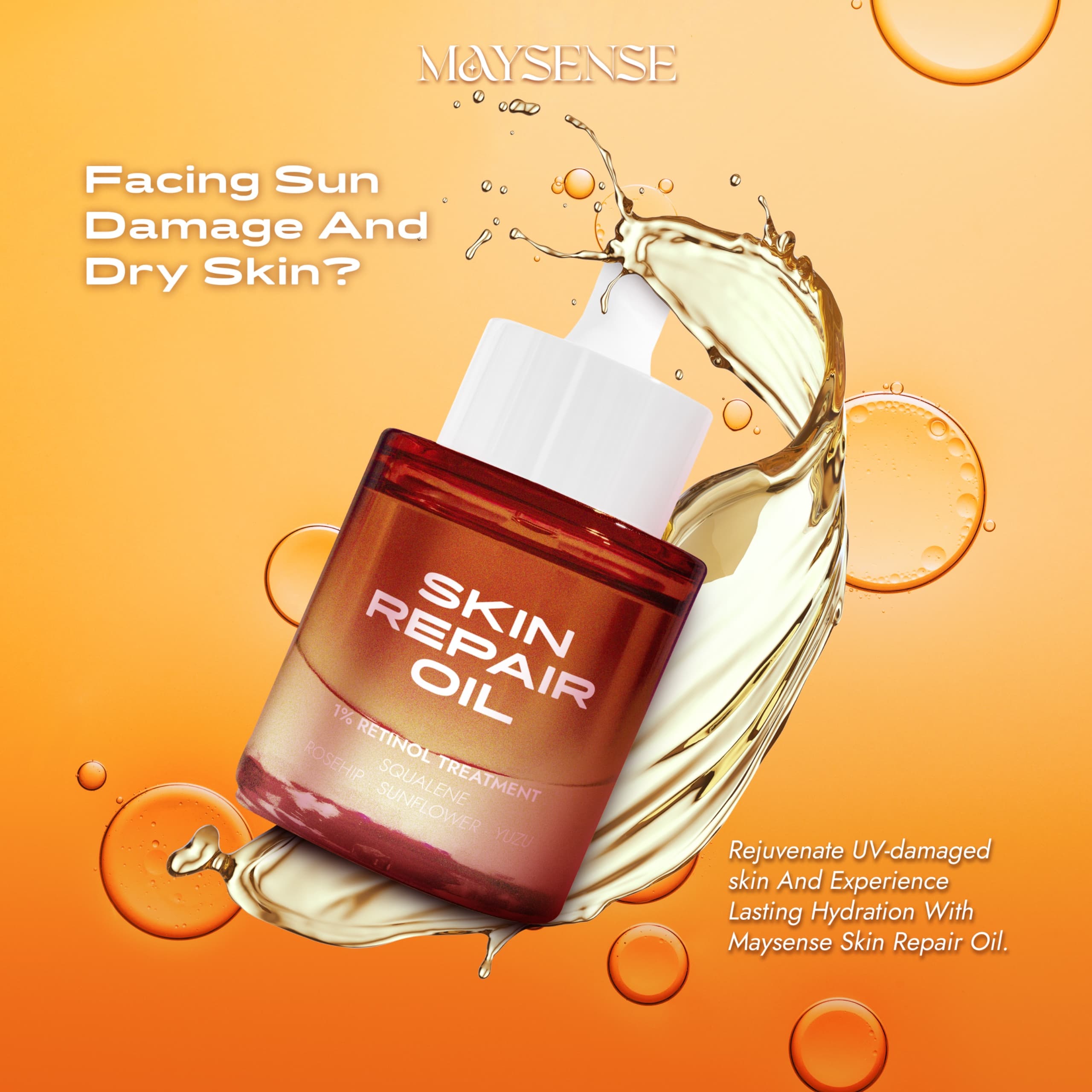 MAYSENSE Skin Repair Oil Non-Greasy formula with Yuzu scent.